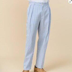 BERNARD ZINS Paris Men's Pants. 38, Cream blue seer sucker 38